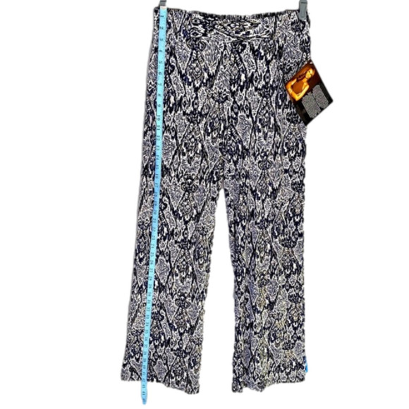 IMAN Global Chic Pants Luxury Wide Leg Style Blue/Gold/Cream Women M Average - Picture 4 of 11